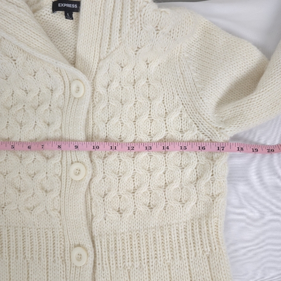 Express Cable Knit Cream Baby Doll Alpaca/wool Blend Hooded Sweater Size L - Picture 4 of 10